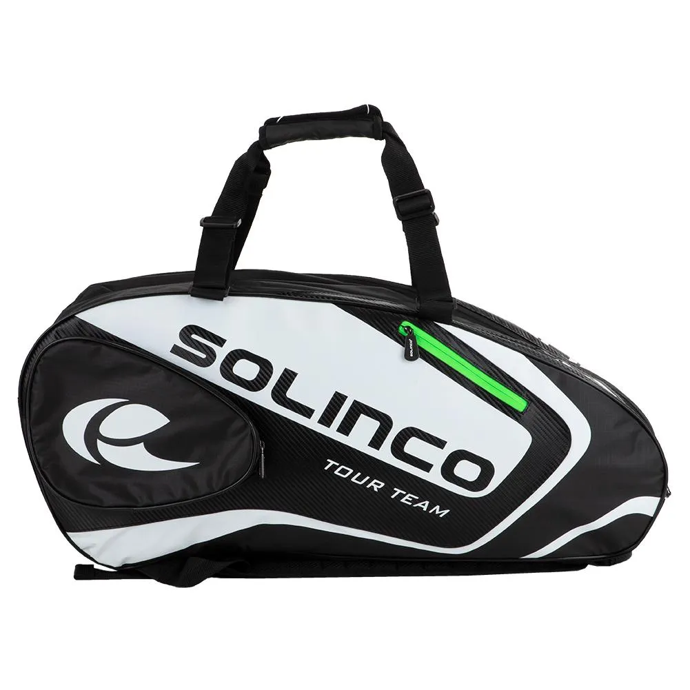 6-Pack Tour Team Tennis Racquet Bag White and Black with Green Zipper Lining