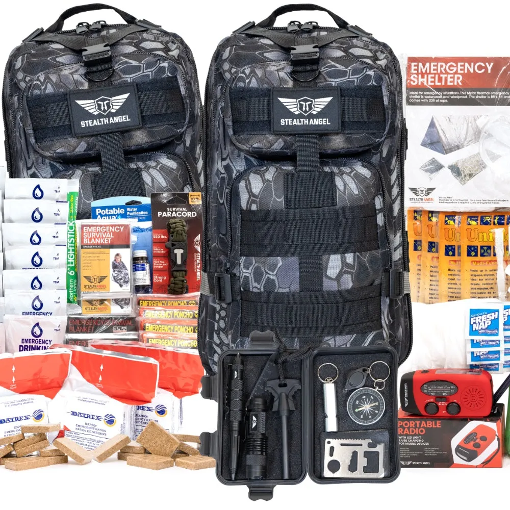 72 Hour Emergency Preparedness Kits | 1-5 Person Survival Bag System | Stealth Angel Survival