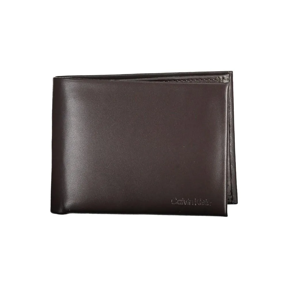 Calvin Klein Elegant Brown Leather Dual-Compartment Wallet