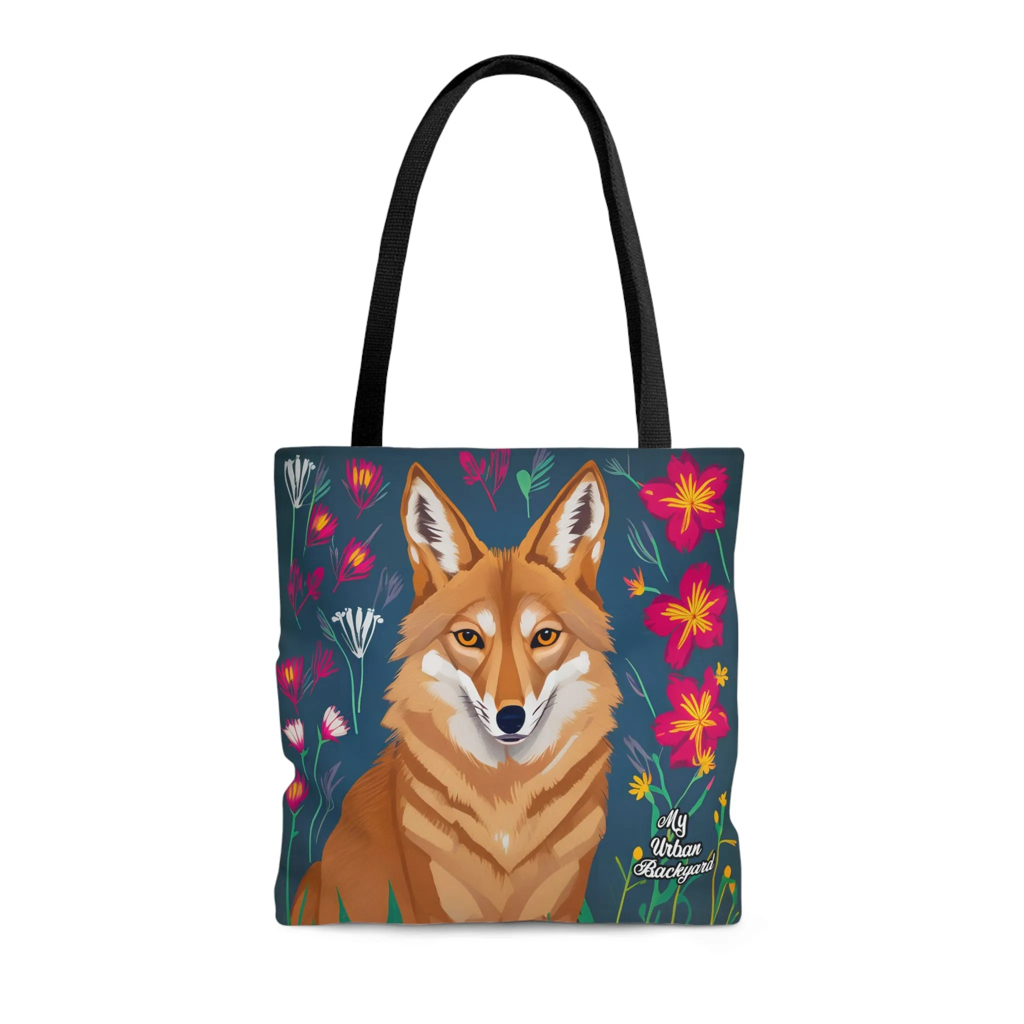 Coyote w Red Flowers, Tote Bag for Everyday Use - Durable and Functional