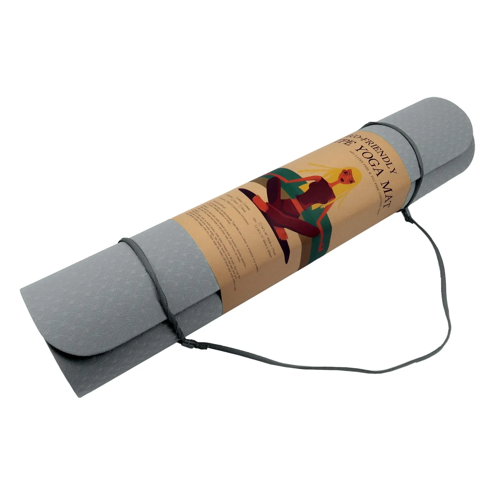 Eco-friendly Non-slip 6mm TPE Yoga Mat 183x61cm with Strap