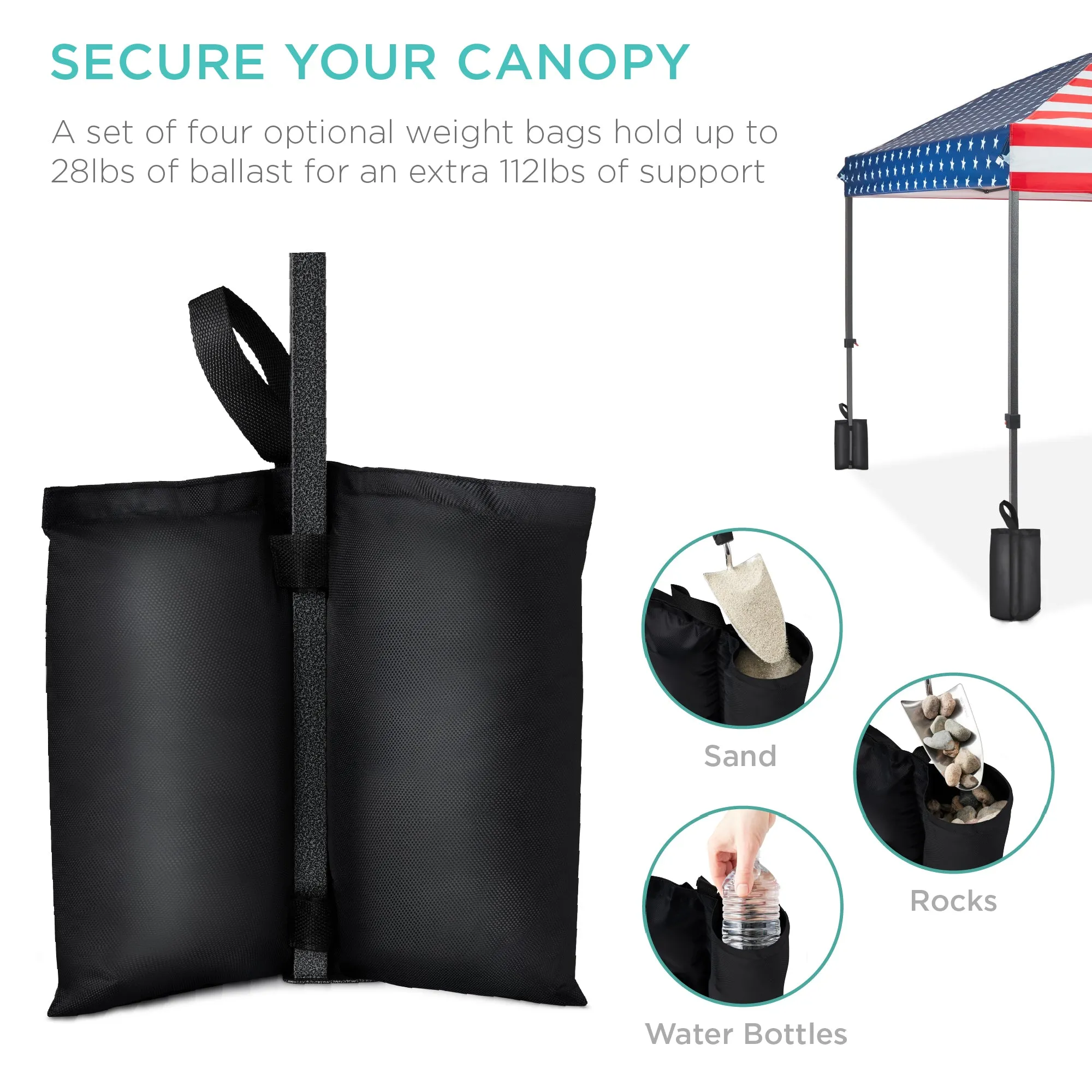 One-Person Setup Instant Pop Up Canopy w/ Case, 4 Weight Bags - 8x8ft