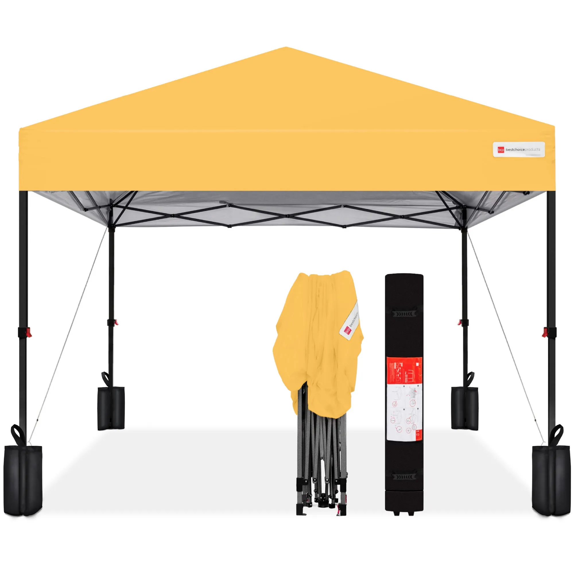 One-Person Setup Instant Pop Up Canopy w/ Case, 4 Weight Bags - 8x8ft