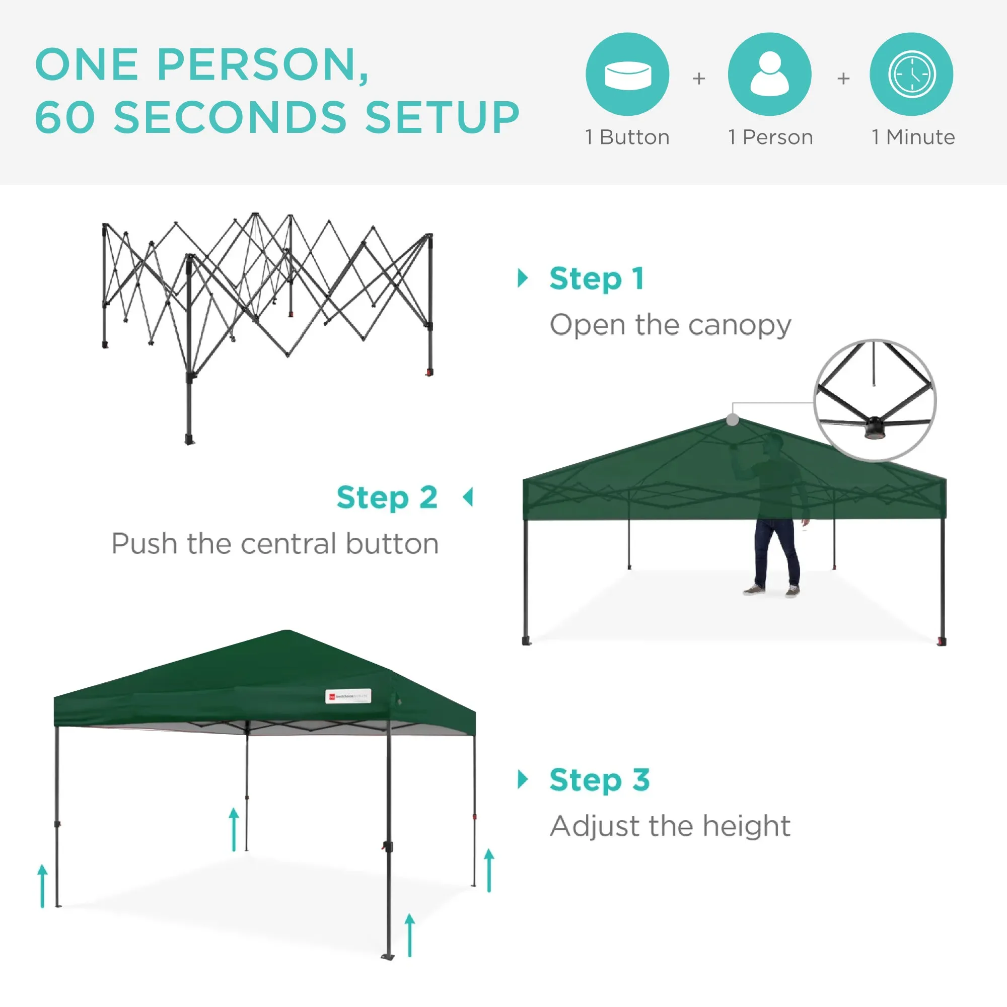 One-Person Setup Instant Pop Up Canopy w/ Case, 4 Weight Bags - 8x8ft