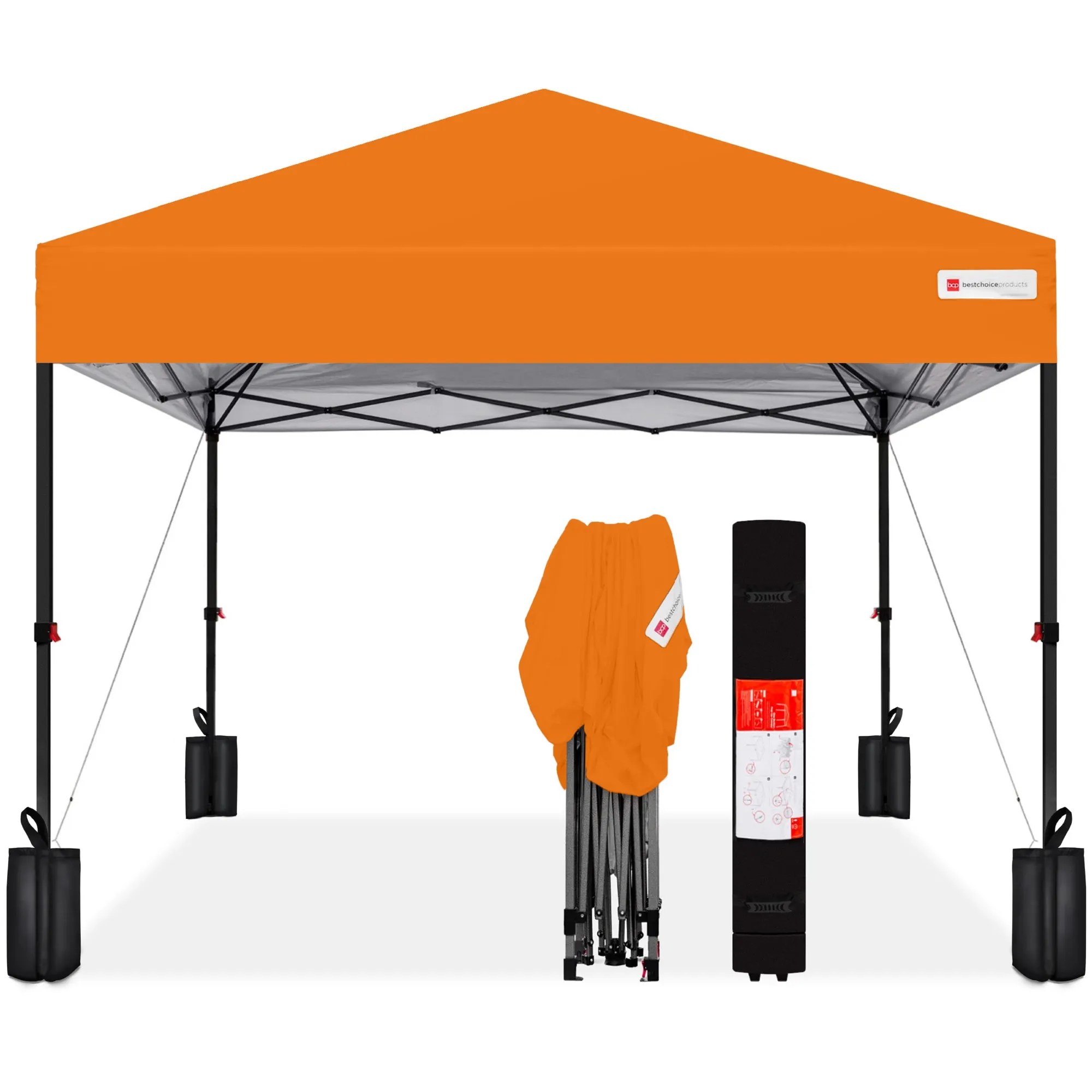 One-Person Setup Instant Pop Up Canopy w/ Case, 4 Weight Bags - 8x8ft