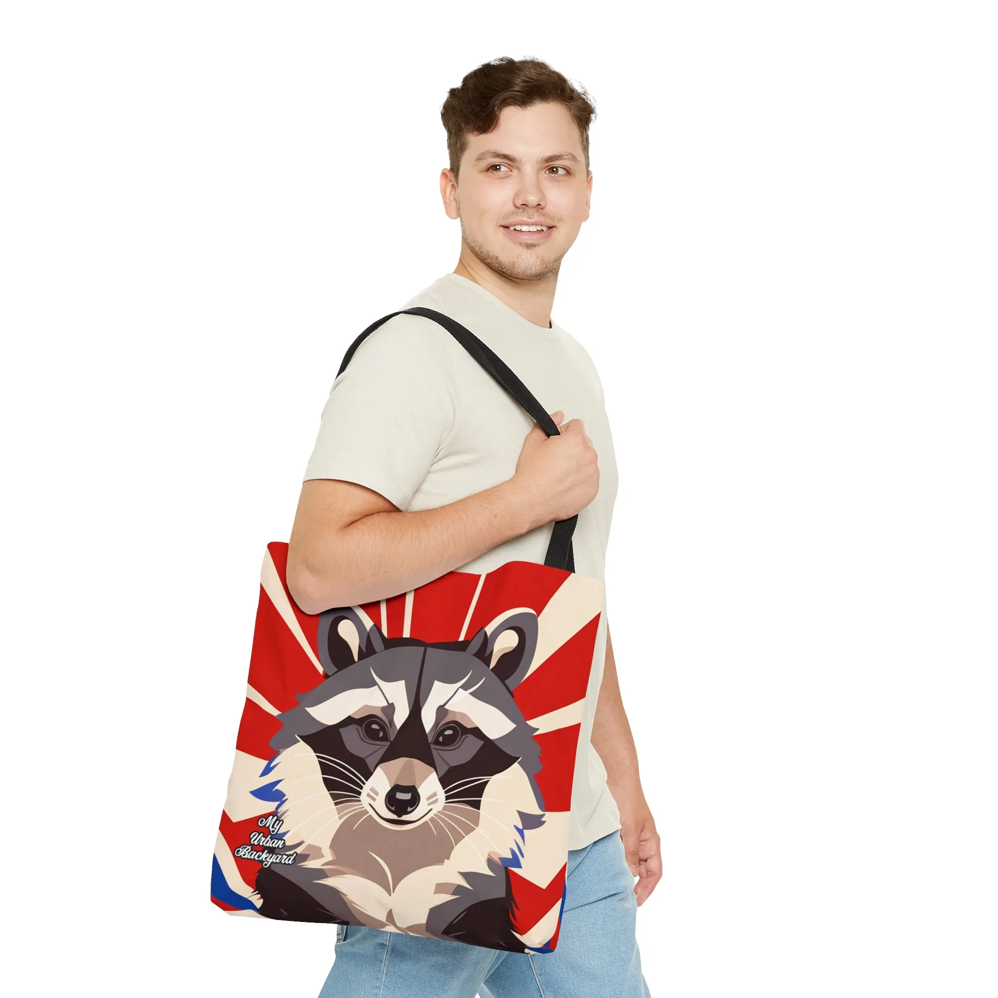 Raccoon on Art Deco Rays, Tote Bag for Everyday Use - Durable and Functional