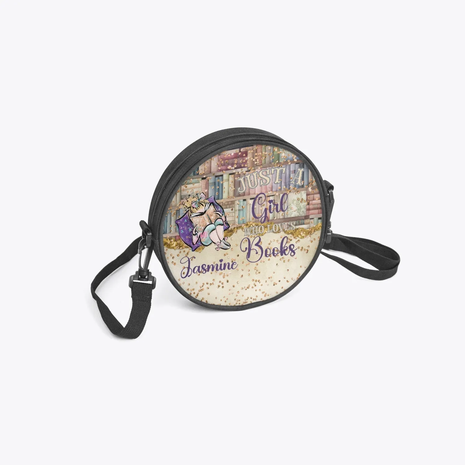 Round Satchel Bag, Just a Girl who Loves Books, Blonde Hair, Personalised