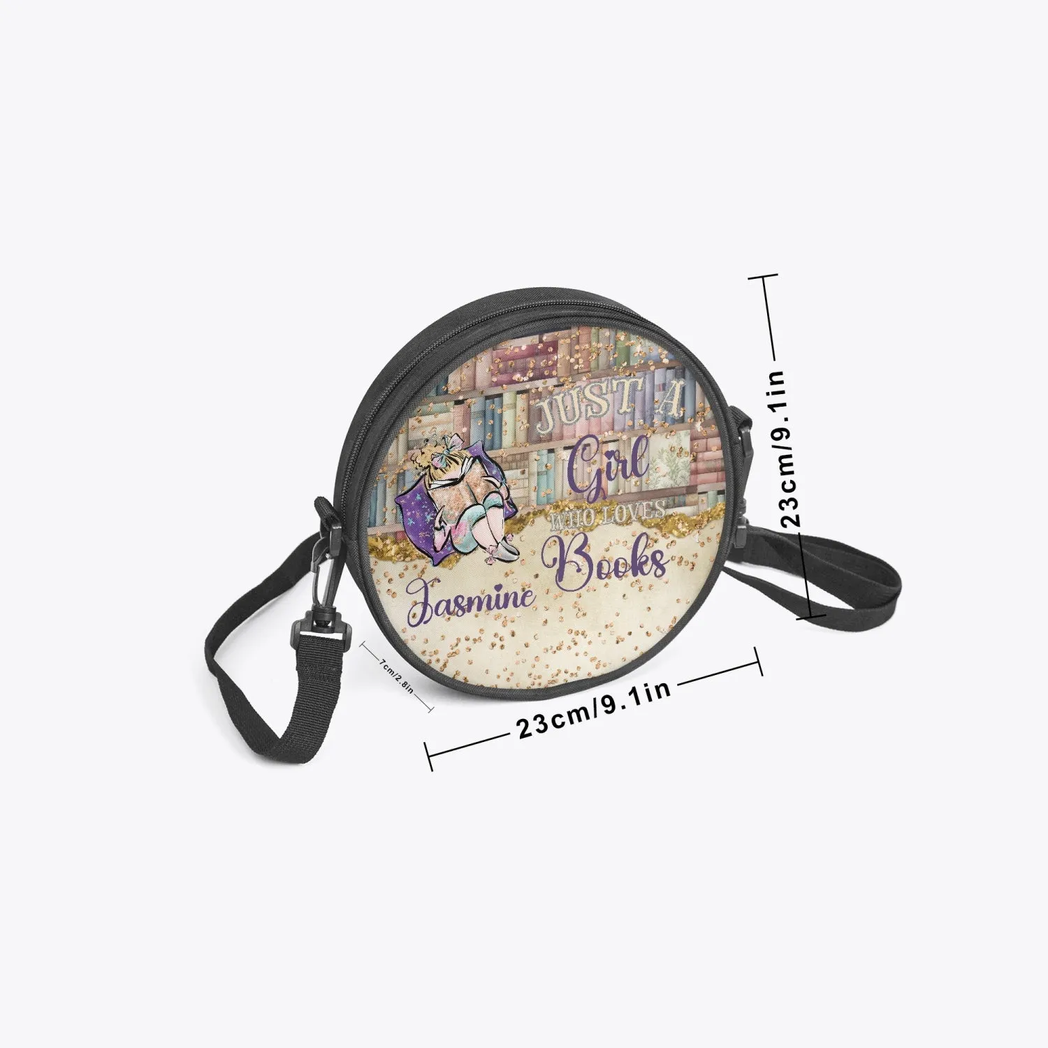 Round Satchel Bag, Just a Girl who Loves Books, Blonde Hair, Personalised