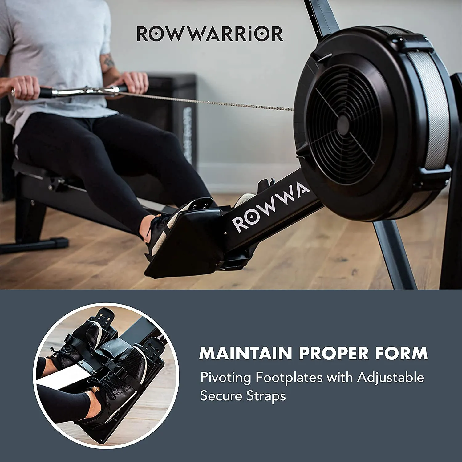 RowWarrior Fitness Rowing Machine – Rower Exercise Equipment for Gym and Home Use – Fitness and Cardio Trainer for Total Body Workout – Real Time Data Display – Stamina and Endurance Workout