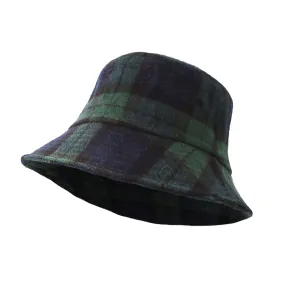 Wool Plaid Tartan Bucket Fedora Hat Winter Check Cap KRB1292